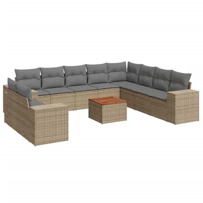 Produktbild von 11-tlg. Garten-Sofagarnitur mit Kissen Beige Poly Rattan
