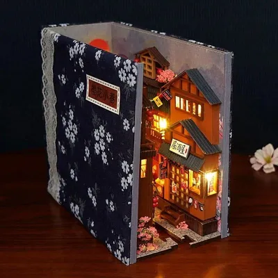 Image de Maison miniature Book Nook - Printemps au Japon - Puzzle 3D - 180 pièces - Maison miniature en bois - avec éclairage LED