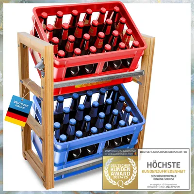 Produktbild von Dimono Getränkekistenregal aus Bambus Deluxe für 2 Kästen – Hochwertiger Kistenständer & elegantes Aufbewahrungssystem mit Edelstahl