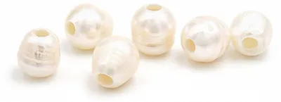 Produktbild von Vintageparts Süßwasserzuchtperlen weiß oval 8 bis 12 mm für Ketten und Makramee Schmuck, 6 Stück
