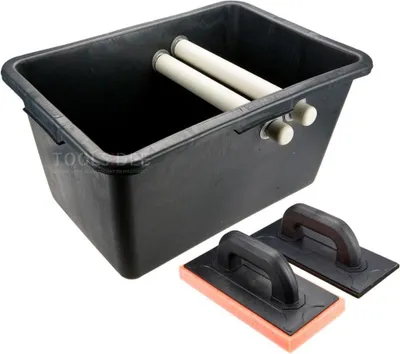 Produktbild von Fliesenlegerset, 40l Behälter, Gummikelle, weiche Schwammkelle