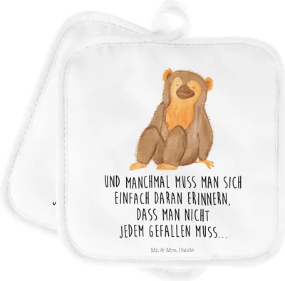 Produktbild von Mr. & Mrs. Panda Topflappen Affe - Weiß - Geschenk, Motivation, Set, Wildtiere, Liebe, Ofenlappen, topfhalter, Topfuntersetzer, Respekt, Selbstliebe, Affen, Kochlappen