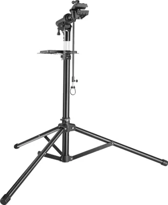 Produktbild von Tectake Fahrradmontageständer Jan, E-Bike geeignet, bis 50 kg, klappbar, 360° drehbare Halterungsklemme, pulverbeschichteter Stahl, grau/schwarz. Maße offen (LxBxH): 108x81x106-169 cm; geklappt: 97x19x17 cm