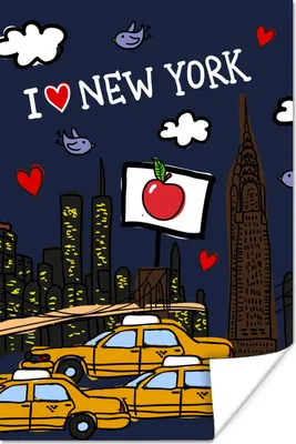 Produktbild von MuchoWow® Poster New York - Nacht - Zeichnung 40x60 cm - Plakate für die Wand - Poster Babyzimmer