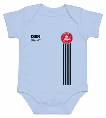 Productafbeelding van Denemarken, Duitsland, voetbal, Vikingschip, Europees Kampioenschap, Wereldbeker, fanartikel, babyromper, lichtblauw, maat 3/6
