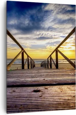 Produktbild von Bild auf Leinwand - LeinWandbild Einteilig - Strand Ozean Sand Holzbrücke Sonnenuntergang - 70x100cm - Wand Bild - Wandbilder - Leinwanddruck Wanddekoration - Leinwand bilder Wandbild PA70x100-0430