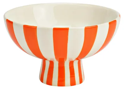 Produktbild von Dekorative, gestreifte Schale aus Keramik, orange/weiß (B/H/T) 17x10x17 cm
