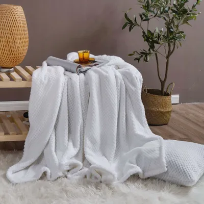 Zdjęcie produktu dla Biały Koc Miękka Narzuta Z Mikrofibry Sofa Koc Monte 200X220