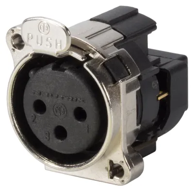 Produktbild von NEUTRIK® XLR, 3-pol , Kunststoff-, Crimp-Einbaubuchse, vergoldete(r) Kontakt(e), Type B, nickelfarben