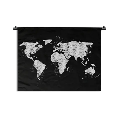 Produktbild von MuchoWow® Wandteppich Wandbehang Weltkarte - Marmor - Schwarz - Weiß 150x112 cm Tapisserie Dekoration Wandtuch - Wanddecke - Wandteppiche
