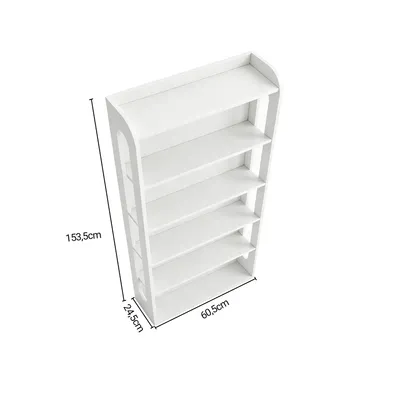 Obrázek produktu pro Bílá knihovna, 6 polic, výška 153,5 cm, dřevo, moderní nábytek do obývacího pokoje