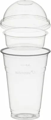 Produktbild von 50x Trinkbecher 400ml + Domdeckel ohne Loch + Einsatzbecher Ø 96mm (PLA)