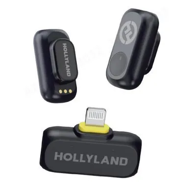 Three wireless microphone components are arranged on a white background.