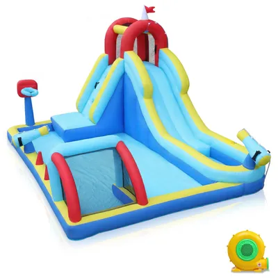 Produktbild von LEADZM Hüpfburg-Aufblasbare Wasser rutsche-Kinder Springburg-7 in 1 mit 450W Gebläse - Nass & Trocknbarer Spielspaß für Kinder-400x305x225cm
