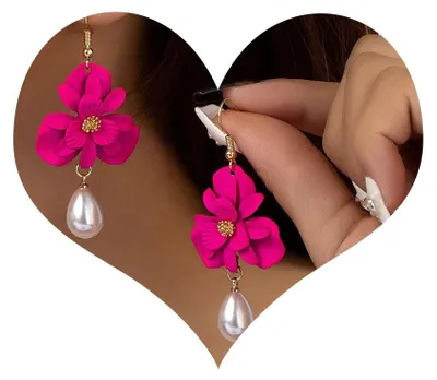 Produktbild von Boho-Rosa Blumen-Ohrringe für Damen