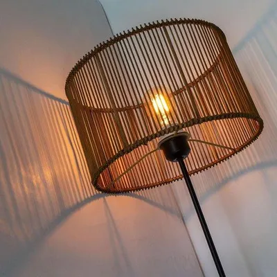 Obrázek produktu pro Stínidlo lampy z bambusu – boho dekorace – vytváří útulné osvětlení – ručně vyrobený design – průměr 30 cm – hnědá barva