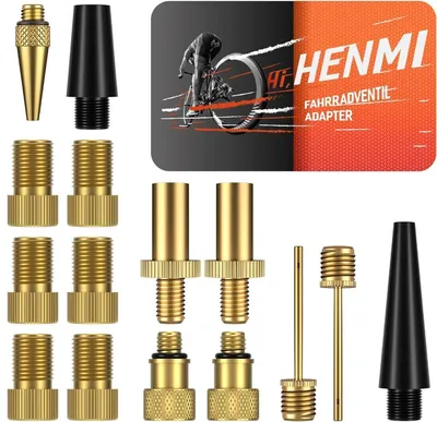 Produktbild von HENMI Fahrradventil Adapter Set mit Sortierbox - 10 Stück DV SV AV Adapter, Ballnadel, Kegeladapter