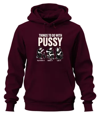 Immagine prodotto di Cosa fare con la felpa con cappuccio "Pussy Lustig Katze", con scritte sarcastiche, colore bordeaux, taglia M