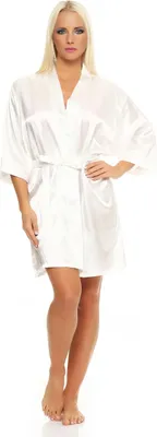 Produktbild von Damen Morgenmantel kurzer Kimono in Satin-Optik; Ecru XXL