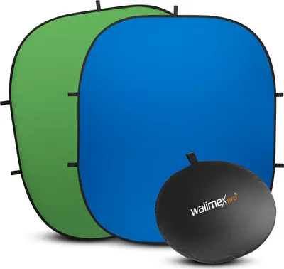 Produktbild von Walimex pro 2 in 1 Falthintergrund grün/ blau 200 x 230 cm, robuster Fotohintergrund mit Federring, faltbarer Hintergrund für Fotostudio mit Transporttasche