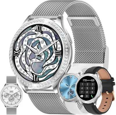 Produktbild von Smartwatch für Damen mit Bluetooth-Anruffunktion, 1,32-Zoll-Smartwatch mit Diamantakzent, IP68 wasserdichte Smartwatch, 123 Sportmodi, Musikplayer, Herzfrequenzmesser, SpO2-Messung