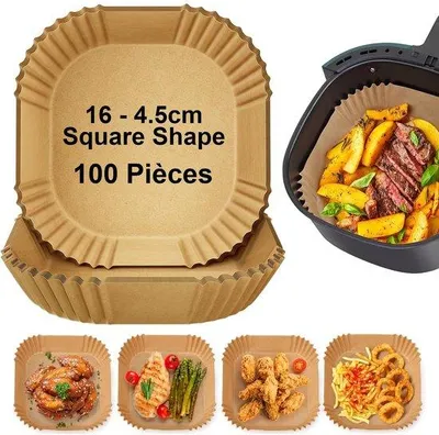 Produktbild von Airfryer-Bakpapier, 2-4L, 100 Stück, vierkant, 16-20,5 cm, antiaanbak, wegwerf