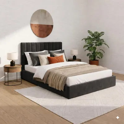 Produktbild von FurMeb24 Polsterbett POSO 1 - 160 x 200 cm - mit Matratze - Stoff Riviera 95