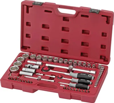 Produktbild von WGB Steckschlüssel-Satz 1/4"+1/2" vierkant mit Umschaltknarre 65-teilig