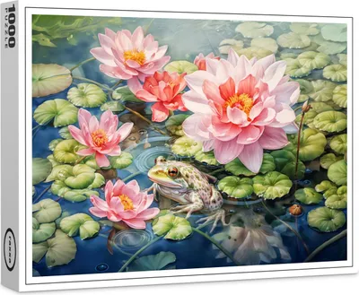 Produktbild von raxxa Premium-Puzzle "Frog sitting among blooming water lilies", 1000 Teile