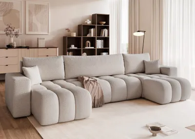 Produktbild von Idohome - Bubble Ecksofa OFI U Bouclé mit Schlaffunktion, Bettkasten modernes, Wohnzimmercouch - Farbe: Grau Centaur 14