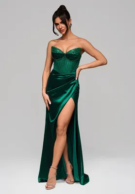 Produktbild von Ombre Elegantes Abendkleid mit Perlenkorsett und hohem Beinschlitz grün XL