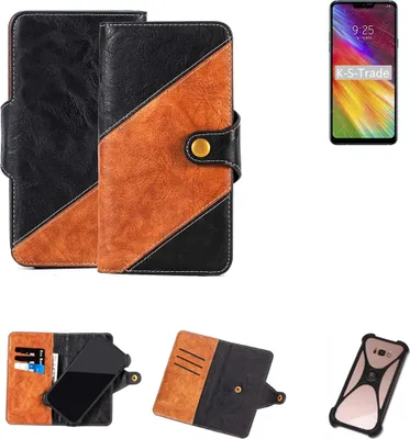 Produktbild von K-S-Trade Handyhülle Schutzhülle Bookstyle Case Wallet-Case kompatibel mit LG Electronics Q9 Handy Cover Bumper Klapphülle schwarz hellbraun 1x