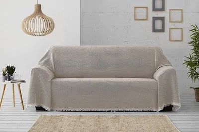 Productafbeelding van Ibenzoa® dagdeken en plaids voor de bank, 130 x 180 cm, beige, 50% katoen, 30% polyester – elegant en veelzijdig