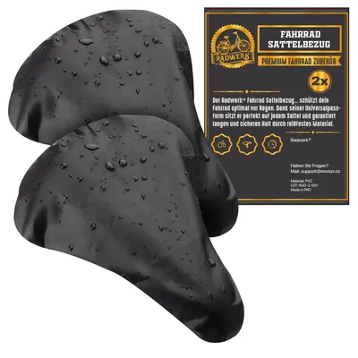 Produktbild von RADWERK® Sattelbezug (2er Set) - Universal-Passform für jedes Fahrrad - Wasserdichter Sattelschutz - Reißfester Überzug für Wind und Wetter