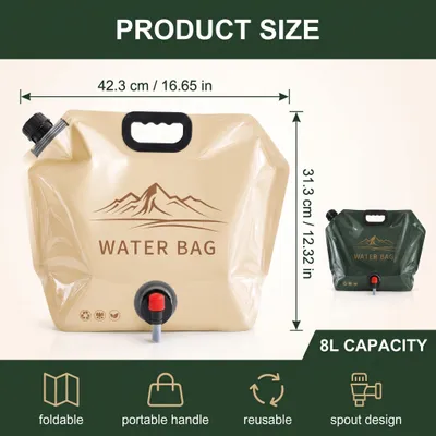 Image de Bidon pliable, 8 litres, avec robinet de vidange, réservoir d'eau pour camping