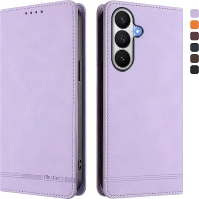 Produktbild von Hülle für Samsung Galaxy S26, Retro Kunstleder Ständer Klapphülle mit Kartenfächer und Magnetische Violett