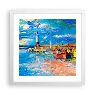 Produktbild von Gerahmtes Poster - Weißer Rahmen - Leuchtturm Meer - 40x40 cm - Wand Bild - Wanddeko - Wandbilder - Kunstposter - Wandposter - Bilderrahmen - Bilder - Kunstdruck - Wandbild - P2WAC40x40-3693