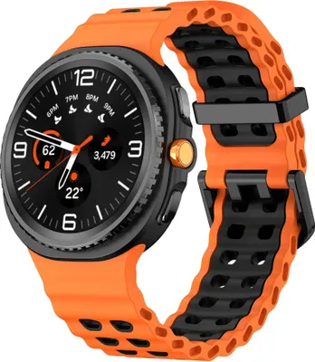 Produktbild von Strap-it Ocean Silikonarmband mit Schnallenverschluss - passend für Samsung Galaxy Watch 8 - 40mm / Galaxy Watch 8 - 44mm / Galaxy Watch 8 Classic (orange/schwarz)