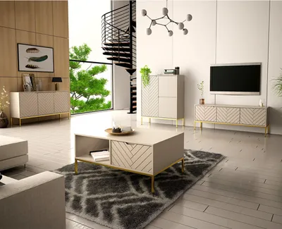 Produktbild von Wohnzimmer Set 4-teilig modern in kaschmir mit gefrästen Fronten ANGERA-140
