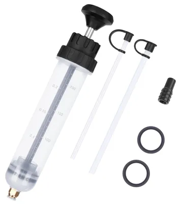Productafbeelding van Handolieopzuigpomp - 200 ml - Transparant reservoir - Met verlengbuizen en 2 slangen - Voor motorolie, transmissieolie en koelvloeistof