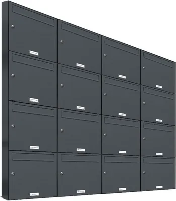 Produktbild von 16er Briefkasten Anthrazit Anlage 16 Fach Wandbriefkasten Postkasten