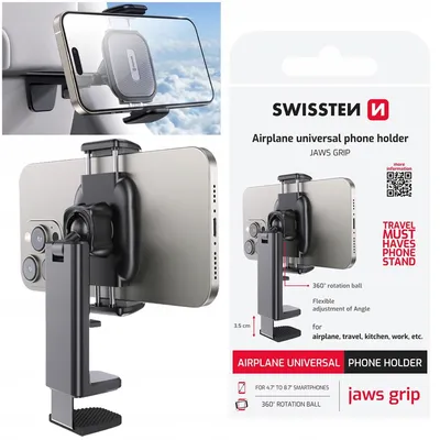Zdjęcie produktu dla Swissten, uchwyt na smartfona 4,7-8,7 cala obracany o 360° na zewnątrz, czarny