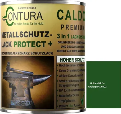 Produktbild von Contura 3 in 1 Rostschutzfarbe 500ml Metallschutzlack Seidenmatt RAL Metall Lack Farbe Grundierung Rost - RAL 6002 Hollandgrün