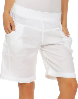Produktbild von Bermuda Shorts Damen Leinenshorts kurze Hose Freizeithose 100% Leinen Shorts Uni Sommer Strand Art. 276 Weiß L