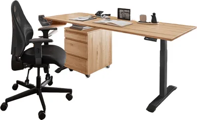 Produktbild von Schreibtisch + Rollcontainer Livorno Eichenholz 140 x 80 x 64-130 cm
