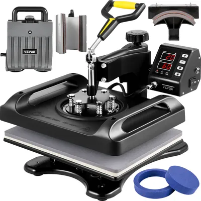 Produktbild von VEVOR 6 in 1 Transferpresse 1000W, 29x38cm Hitzepresse, Hitzepresse Maschine 0-210°C, DIY T-Shirtpresse mit Digitaler LED-Temperatur- und Zeitkontrolle zum Anbringen von Zahlen und Mustern auf Bechern