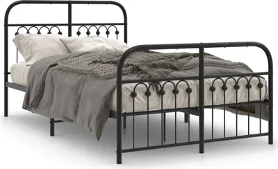 Produktbild von Design Bettgestell mit Kopf- und Fußteil Metall Schwarz 120x190 cm, Klassische Betten 2024 Neu