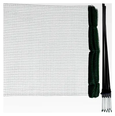 Produktbild von FLEX Begrenzungszaun, 15 m lang & 90 cm hoch, engmaschig, mobiler Spezialzaun mit 9 separaten Fiberglaspfählen, Gartennetz, Hundezaun, Absperrzaun, für Camping