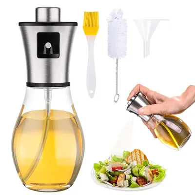 Image de Flacon pulvérisateur pour huile - 200 ml, en acier inoxydable et en verre - idéal pour la cuisson au barbecue, les salades, la cuisine, les grillades et la cuisson au four