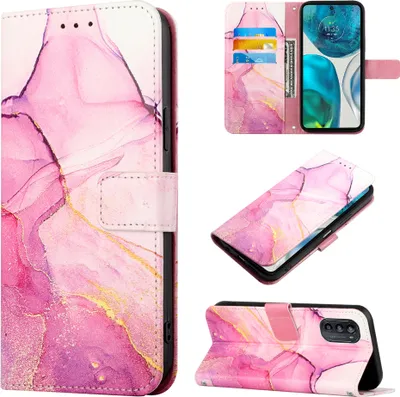 Produktbild von Moto G52 Hülle, Marmor Motiv Kunstleder Tasche Wallet Kartenfächer mit Standfunktion Klapp Schutzhülle für Motorola Moto G52 Rosa